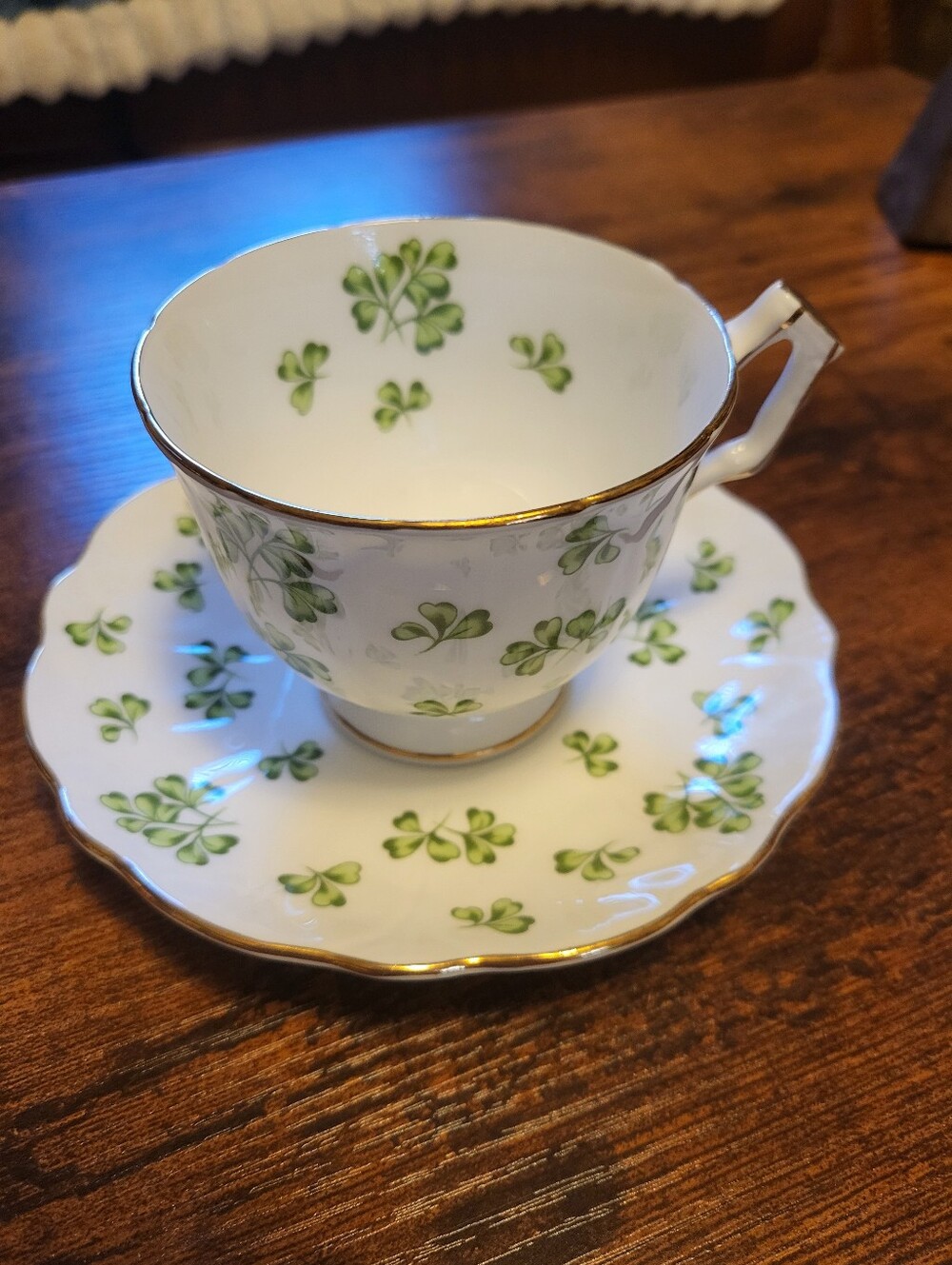 Aynsley Shamrock Green Clover Bone China Tea Cup and Saucer